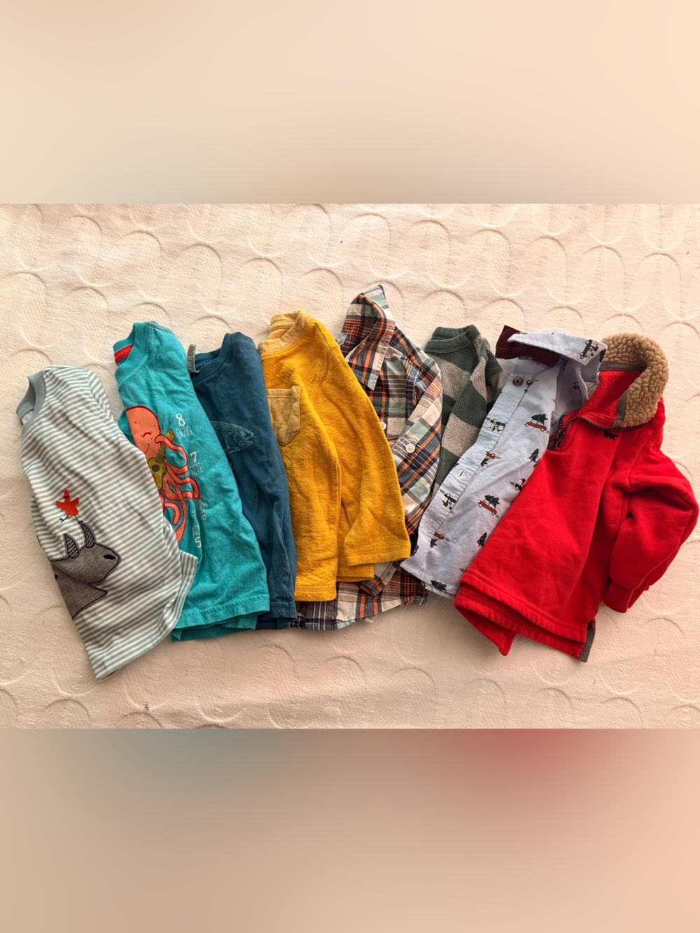 Cozy Kids Pajama Top Set in Teal, Yellow, Red and Neutrals